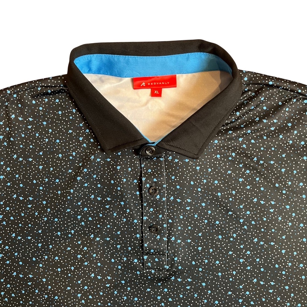 Redvanly Polo Shirt Men XL Black Blue Micro Dot Performance Golf Short Sleeve